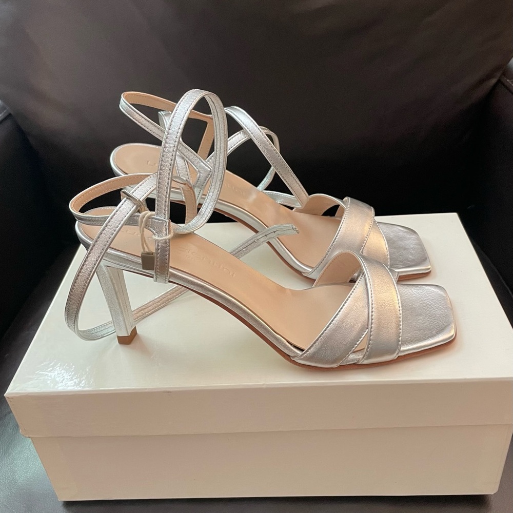 Luca Valentini Silver Strappy Heels EU 36 / US 5.5–6 Made in Italy Metallic NWT
